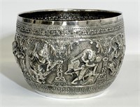 Burmese solid silver bowl, 1140 g, hand crafted
