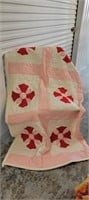 Handcrafted Quilt 81" x 78" Red,White & Pink