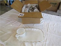 SET OF 6 MILK GLASS GOLD TRIM SNACK SET