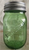Vintage green glass Bernardin Canadian Mason jar