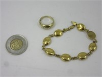 Bracelet et bague en argent 925 plaqué or