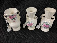 Set of 3 Royal Copley Ceramic Floral Vases