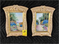 2 1930 B Donnis Ceramic Frames w Floral Prints