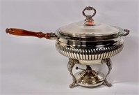 Silver plate chafing dish with burner, Pyrex liner