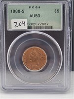 1888-S $5 Dollar Gold Liberty PCGS AU50