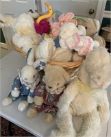 Collection of Stuffed Animals & Clothes Basket