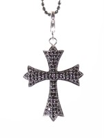 Faux Black Diamond Cross Necklace
