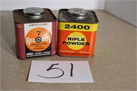 2 HERCULES POWDER CANS, 1 FULL, 1 1/2 FULL