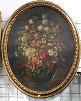 Antique Victorian Oval Still Life Oil Painting