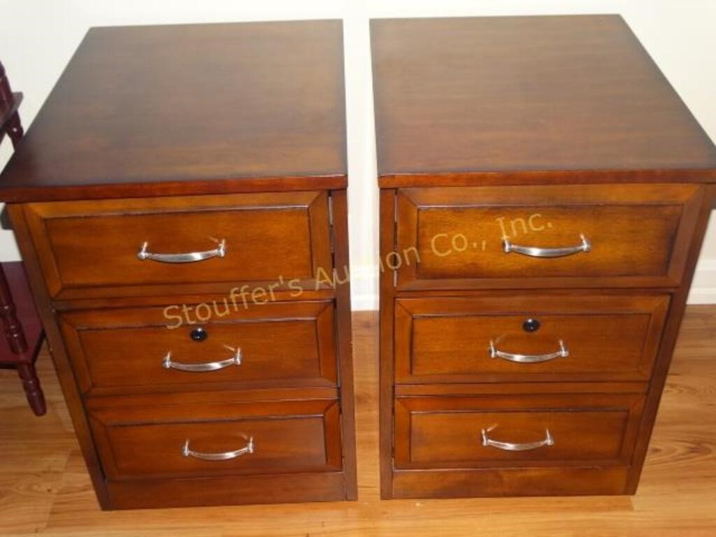 2 Wood file cabinets on casters, no key, 20 1/2"