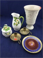 Large Lenox Vase and Lefton Pieces and Brass