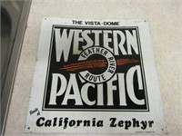 Metal train railroad sign. Western Pacific.