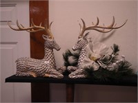Pair of composite decorated reindeer (one