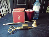 BRASS CANDLE SNUFFER & CHRISTMAS CANDLE