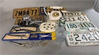 Vintage License Plates, Phone, Hair Dryer,