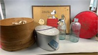 Hat Boxes With Glass Bottles and Snoopy Cork Board