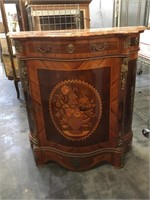 French marquetry inlaid marble topped console