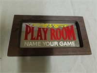 Wood framed playroom name your game mirror sign