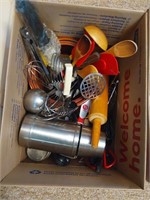 box of vintage kitchen items