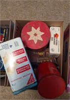 box of tins and miscellaneous