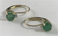 14k Gold Emerald and Diamond Earrings
