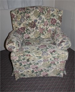 Floral fabric armchair with removable cushion,