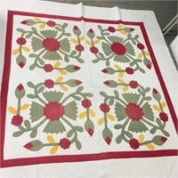 Red & Green Floral Hand Sewn Quilt