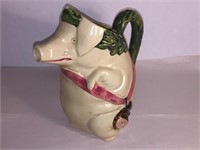 VINTAGE MAJOLICA PITCHER PIG w HAM JUG FIGURAL