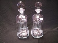 Pair of 12 1/4" high pinched decanters marked