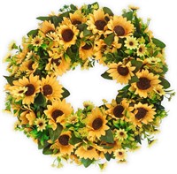 Bomarolan Artificial Sunflower Wreath 20 Inch Summ