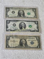 vtg us currency $2 us note barr note, silver cert