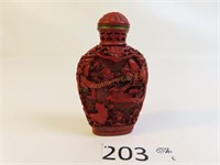 Chinese Cinnabar Snuff Bottle - 3.25" Tall