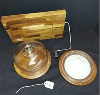 WOOD CHEESE CUTTER AND BALL PLATTERS