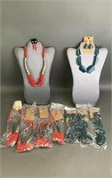 Aqua and Corral Necklace & Earring Jewelry Sets