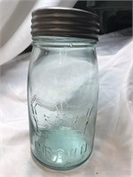Vintage Crown Jar Blue W/Glass And Metal Lid