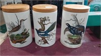 Decorative canister set with birds. 8 and 1/4