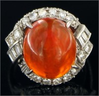 Platinum 7.43 ct Cabochon Opal & Diamond Ring