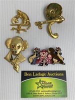 4 Brooches including Disney