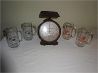Winchester Metal Scale & (4) Winchester Beer Mugs