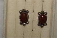 Sterling Mexico Earrings w/ Polished Stones