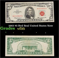 1963 $5 Red Seal United States Note Grades vf++