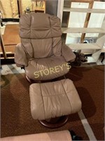 Tan Leather Reclining Swivel Chair w/ Foot Stool