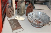Antique graters and strainer