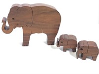 3 Carved & Polished Wood Elephant Figures