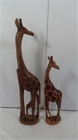 2 Wooden Giraffes handmade in Kenya-18" &24"