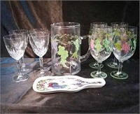 Glass Sangria pitcher with four matching glasses,