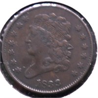 1833 HALF CENT XF  PQ