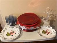 Christmas Dishes & Deer Statue
