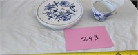 Blue and white teacup. & raised hot plate Japan.