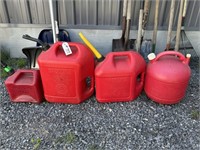 4 Red Plastic Gas Cans